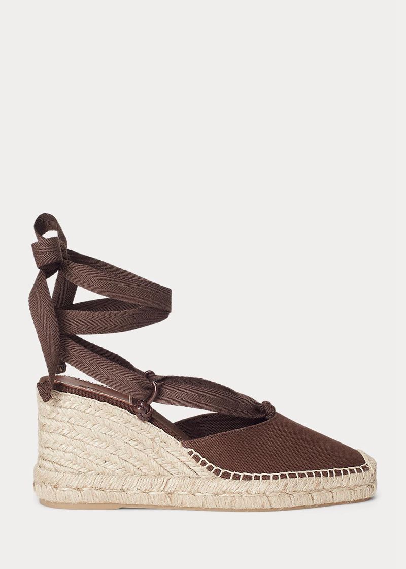 ポロ ラルフ ローレン サンダル レディース ブラウン キャンバス Wedge Espadrilles YKLQP5940